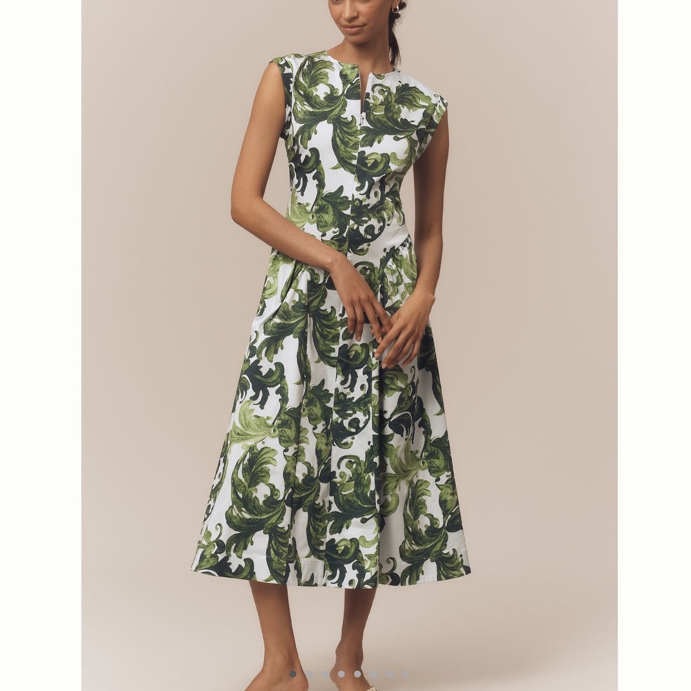 Anthropologie Drop Waist Midi Dress Maeve Cap Sleeve New Small Green - Picture 4 of 16